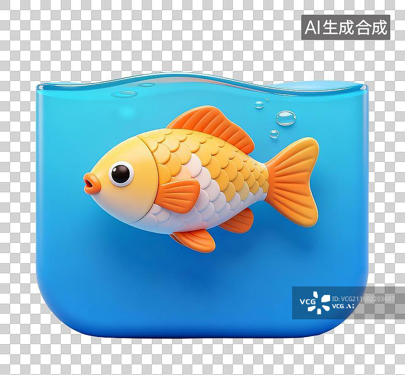 【AI数字艺术】蓝色水箱中的可爱卡通鱼图片素材