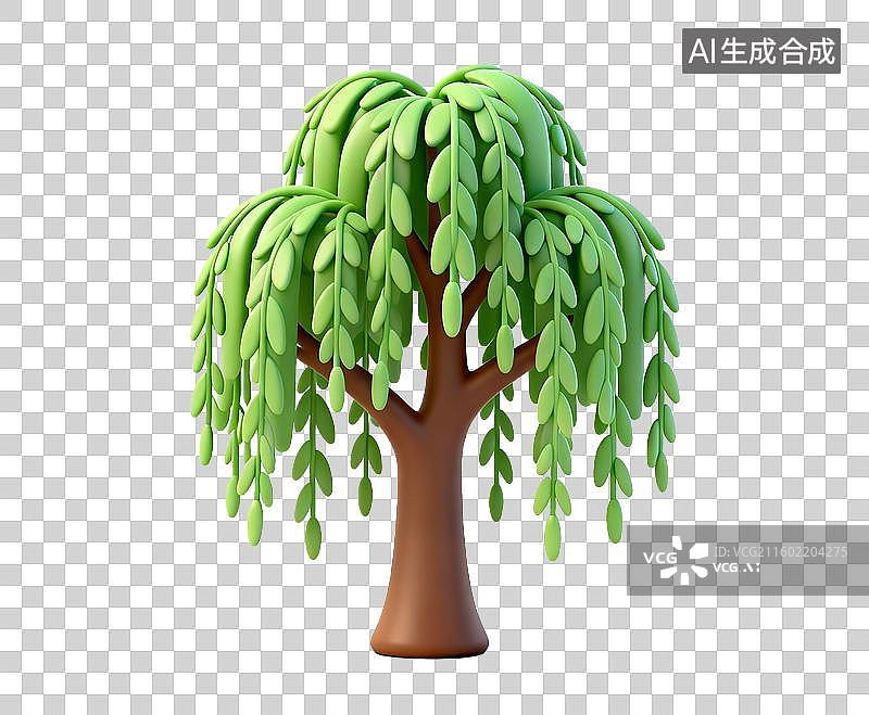 【AI数字艺术】3D渲染卡通垂柳树图片素材