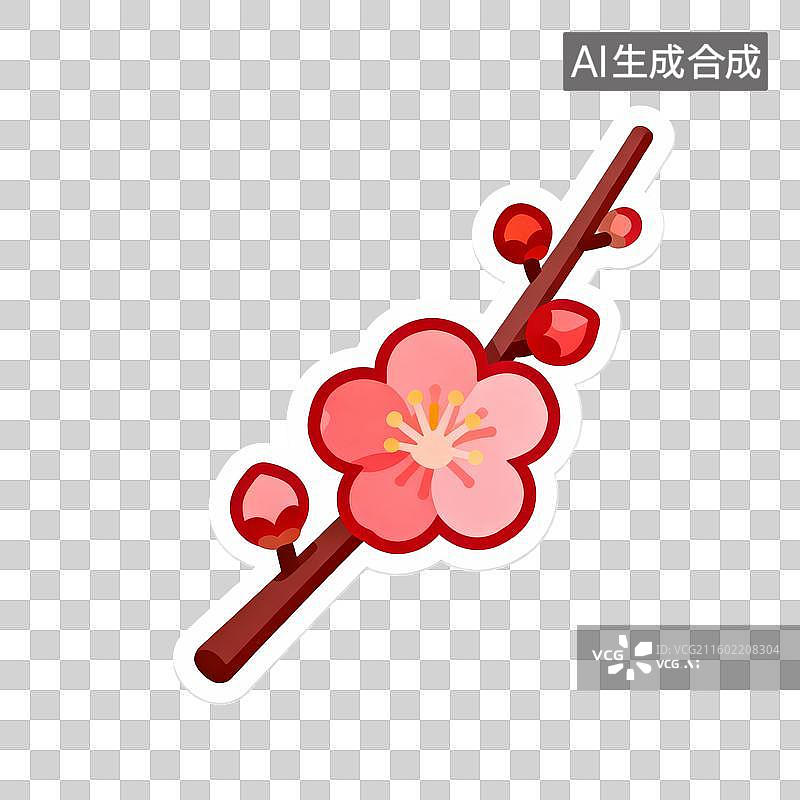 【AI数字艺术】梅花枝上的粉色花朵图片素材