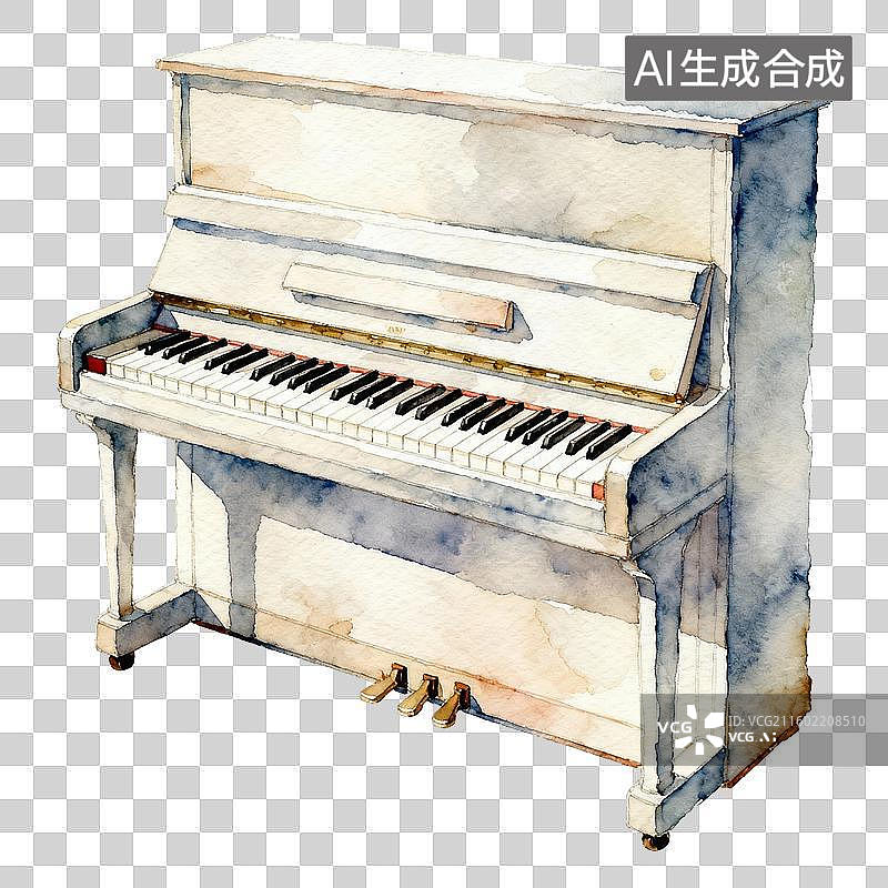 【AI数字艺术】水彩风格的立式钢琴图片素材