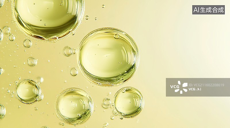 【AI数字艺术】3D圆形气泡分子滋润修复面部精华油商务科技背景图片素材