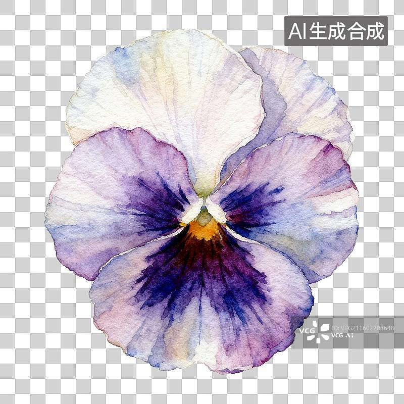 【AI数字艺术】紫色三色堇花的水彩画图片素材