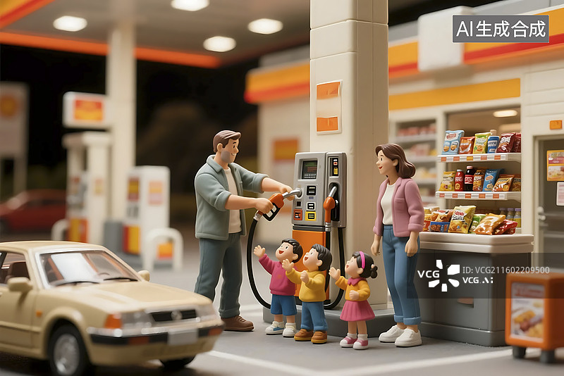 【AI数字艺术】加油站里的家庭时光图片素材