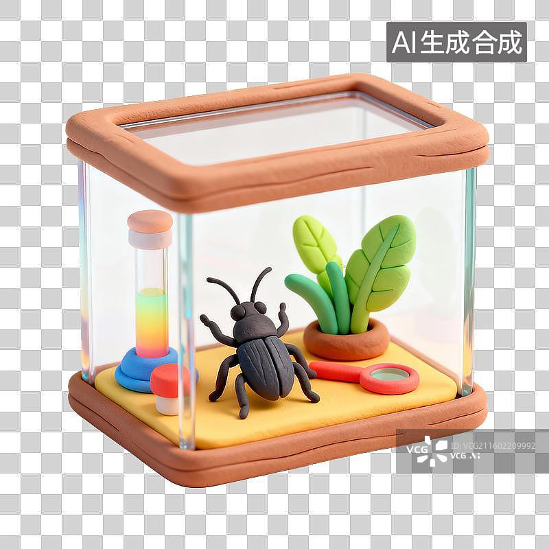 【AI数字艺术】昆虫观察盒中的甲虫与植物图片素材