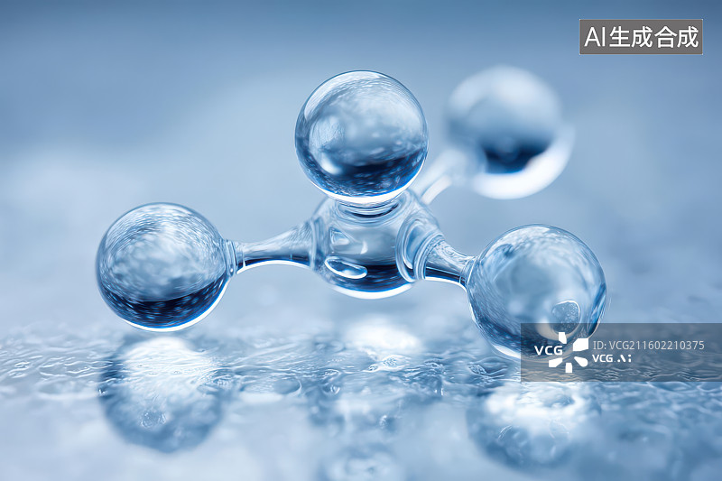 【AI数字艺术】透明水分子球体结构科学模型图图片素材