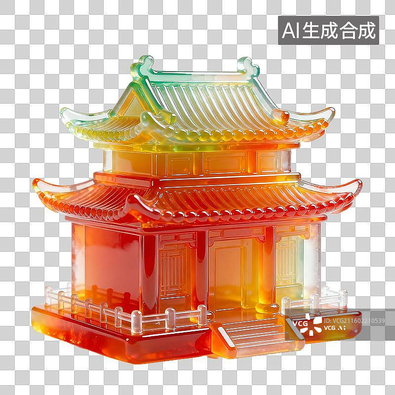 【AI数字艺术】彩色透明中式建筑模型图片素材