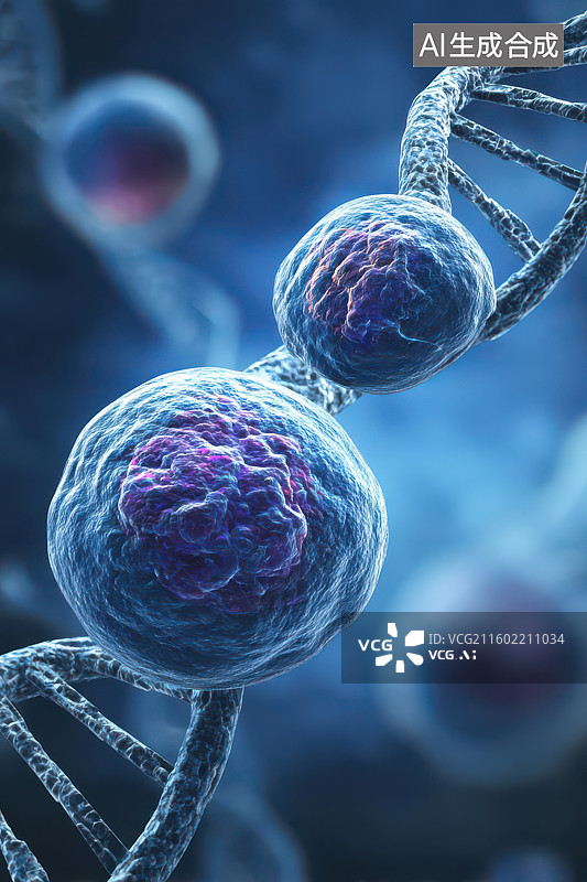 【AI数字艺术】细胞DNA双螺旋微观生命科学结构图图片素材