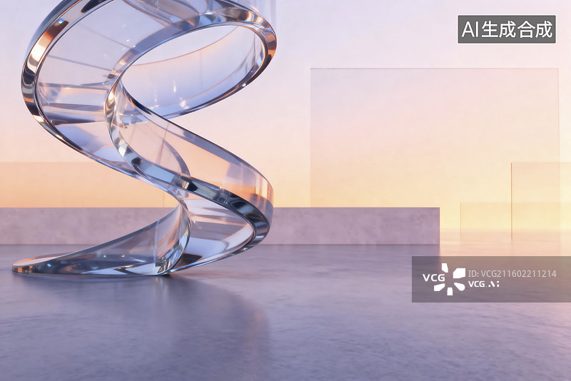 【AI数字艺术】现代玻璃螺旋艺术雕塑图片素材