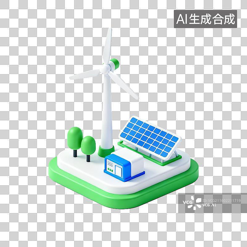 【AI数字艺术】风能与太阳能结合的绿色能源系统图片素材