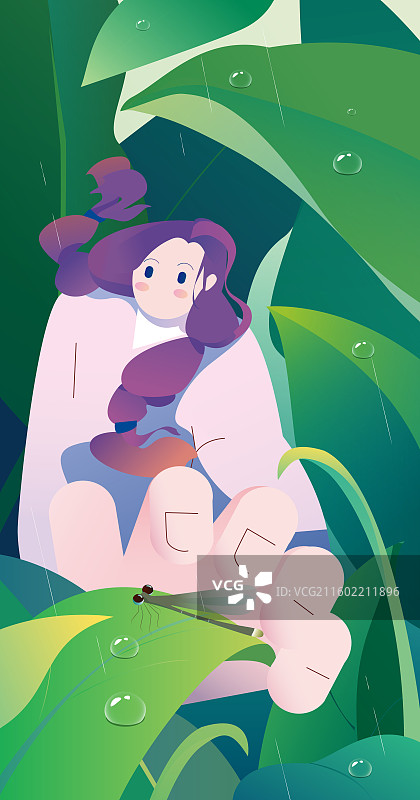 春天里小女孩抓豆娘图片素材