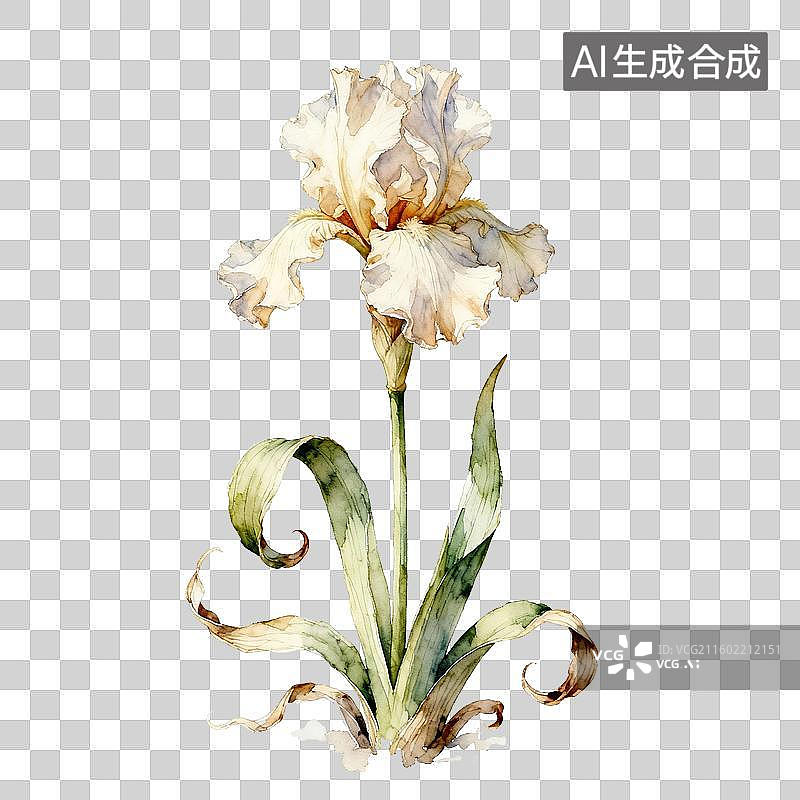 【AI数字艺术】白色鸢尾花的水彩画图片素材