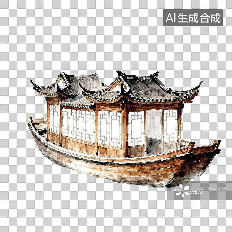 【AI数字艺术】中国传统风格的画舫图片素材
