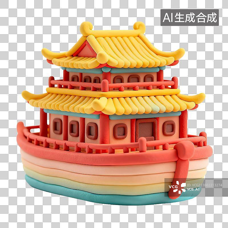 【AI数字艺术】彩色中式风格船屋模型图片素材