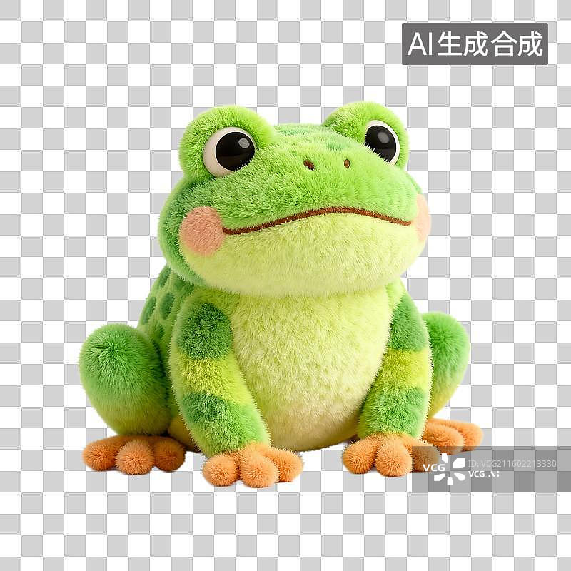 【AI数字艺术】可爱的绿色毛绒青蛙玩具图片素材
