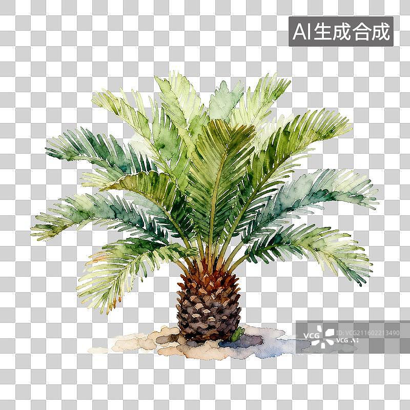 【AI数字艺术】苏铁植物水彩画图片素材