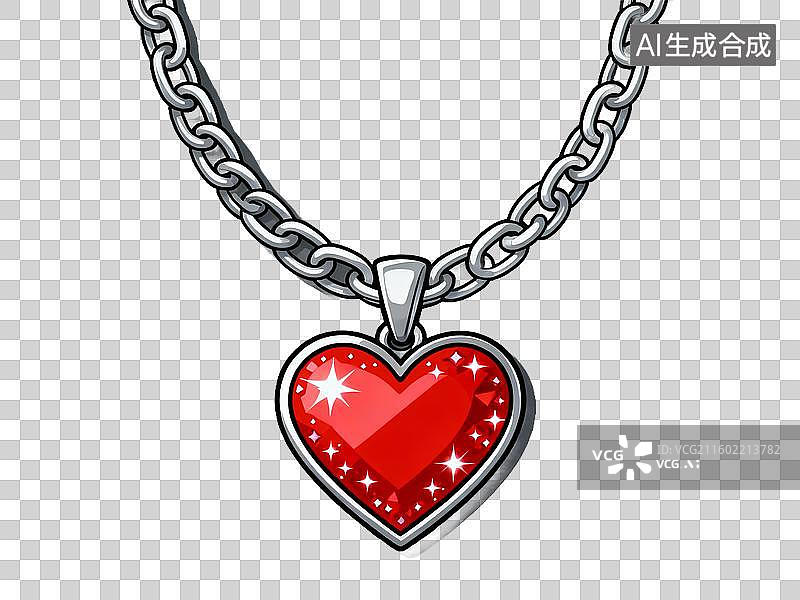 【AI数字艺术】情人节 红色心形吊坠 项链 免抠素材 浪漫爱情图片素材