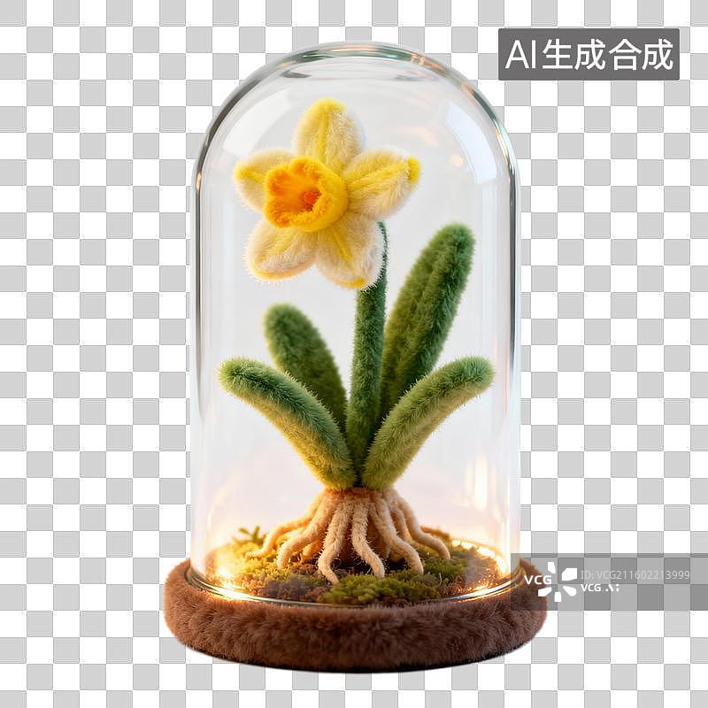 【AI数字艺术】玻璃罩中的毛毡水仙花图片素材