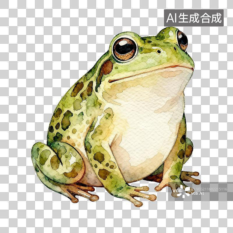 【AI数字艺术】一只绿色斑点青蛙的水彩画图片素材
