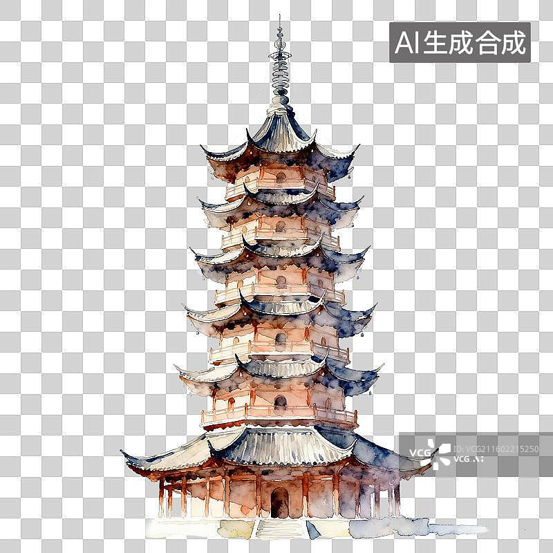 【AI数字艺术】中国古塔水彩画图片素材