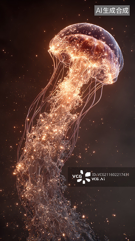 【AI数字艺术】发光水母在深海中漂浮图片素材