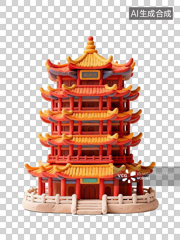 【AI数字艺术】红色传统多层中式楼阁图片素材