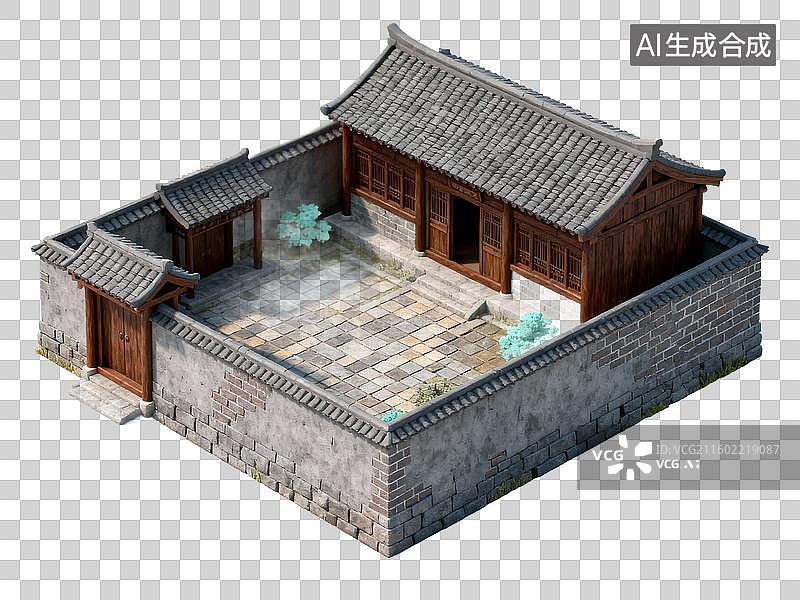 【AI数字艺术】中国古代建筑 传统民居 古建筑 中式庭院 免抠素材 传统建筑图片素材