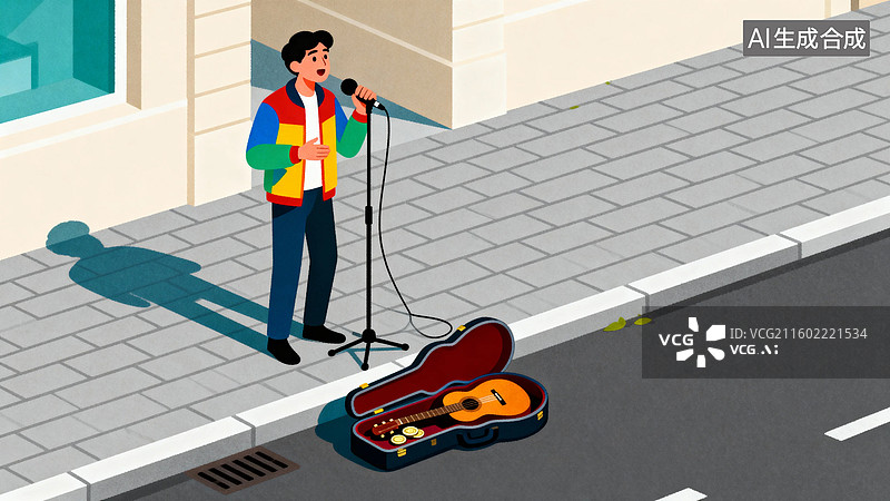 【AI数字艺术】街头艺人弹唱表演图片素材