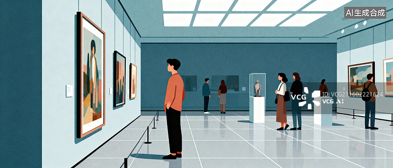 【AI数字艺术】美术馆内参观者欣赏画作图片素材