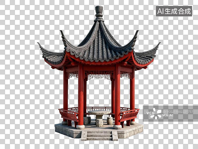 【AI数字艺术】中国古代建筑传统六角亭免抠设计素材图片素材