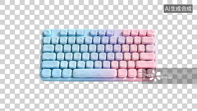 【AI数字艺术】蓝粉色粘土风格的计算机键盘   渐变色机械键盘 键盘特写图片素材