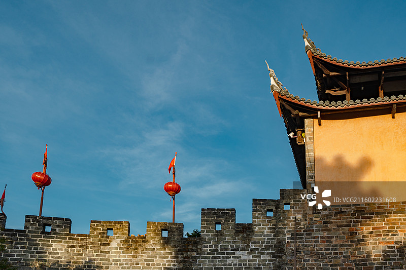 清晨长汀城城墙及门楼局部，福建龙岩图片素材