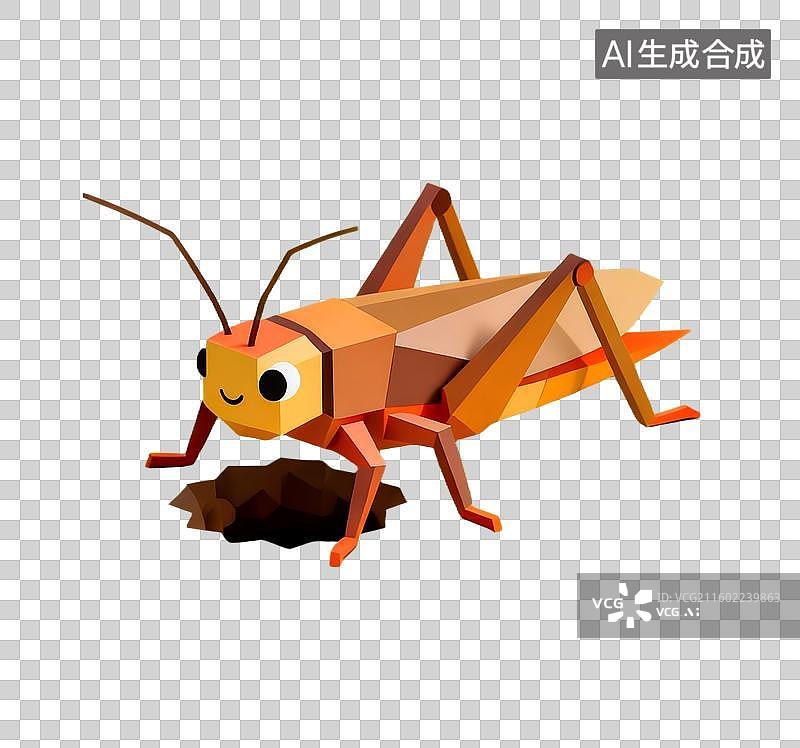 【AI数字艺术】昆虫主题插画 低多边形造型的蝗虫图片素材