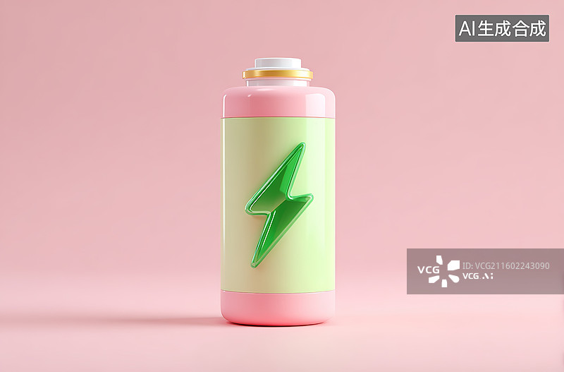 【AI数字艺术】粉色瓶身绿色闪电图案图片素材