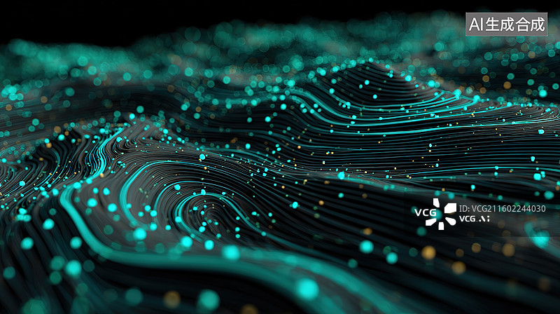 【AI数字艺术】流动的科技光点网络图片素材