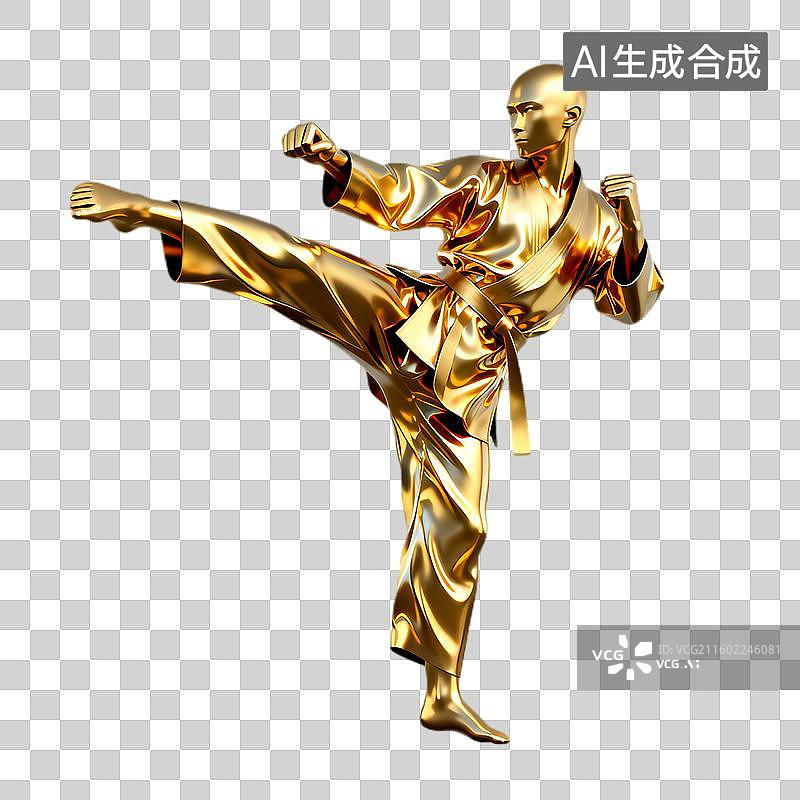 【AI数字艺术】金色空手道者高踢姿势图片素材
