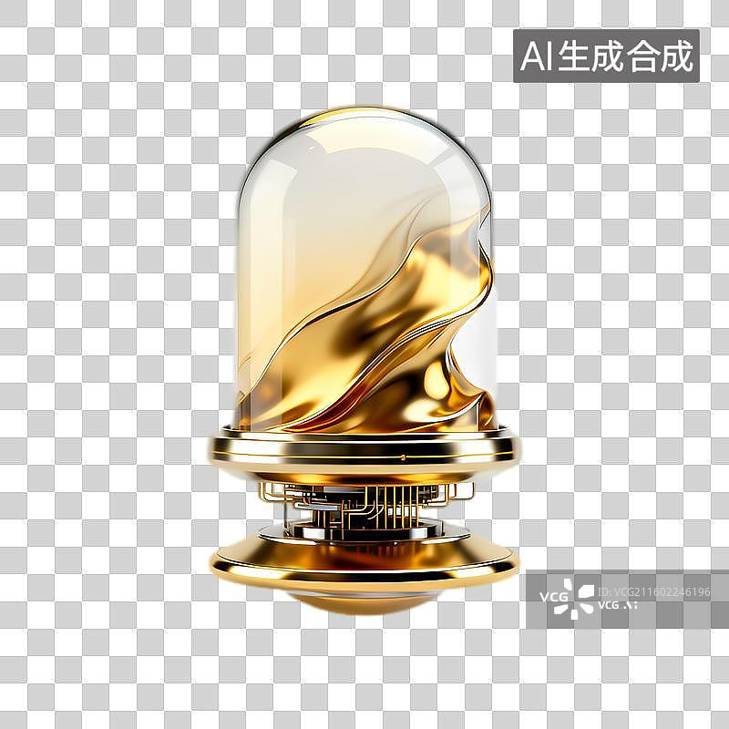 【AI数字艺术】金色抽象玻璃罩现代物体图片素材