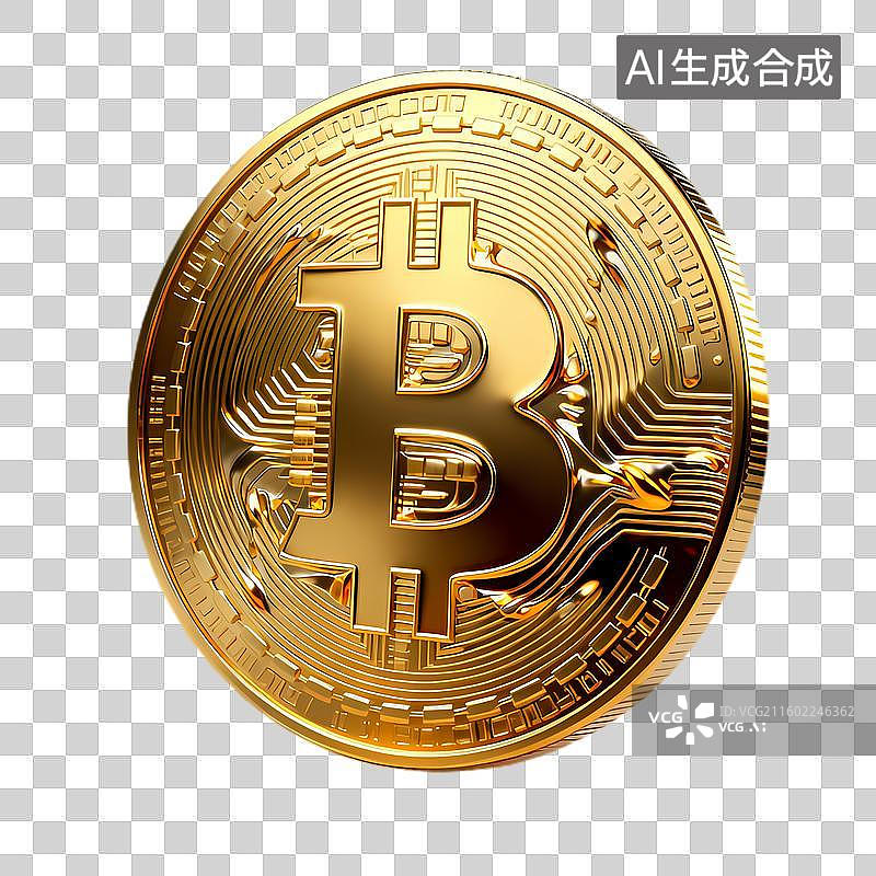 【AI数字艺术】金色比特币虚拟货币象征图片素材