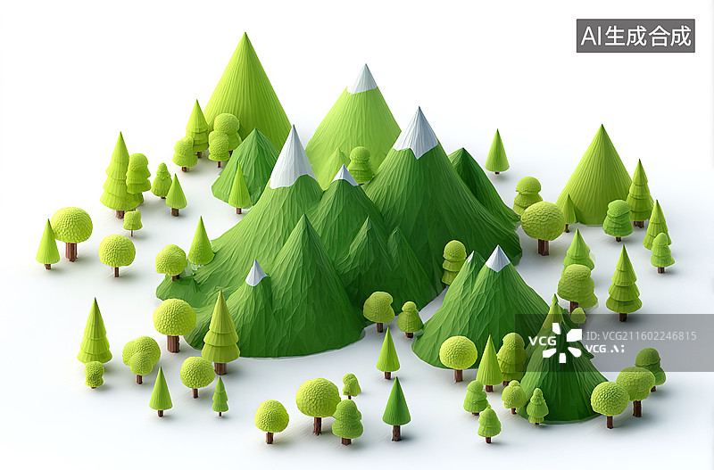 【AI数字艺术】绿色山林立体模型图片素材