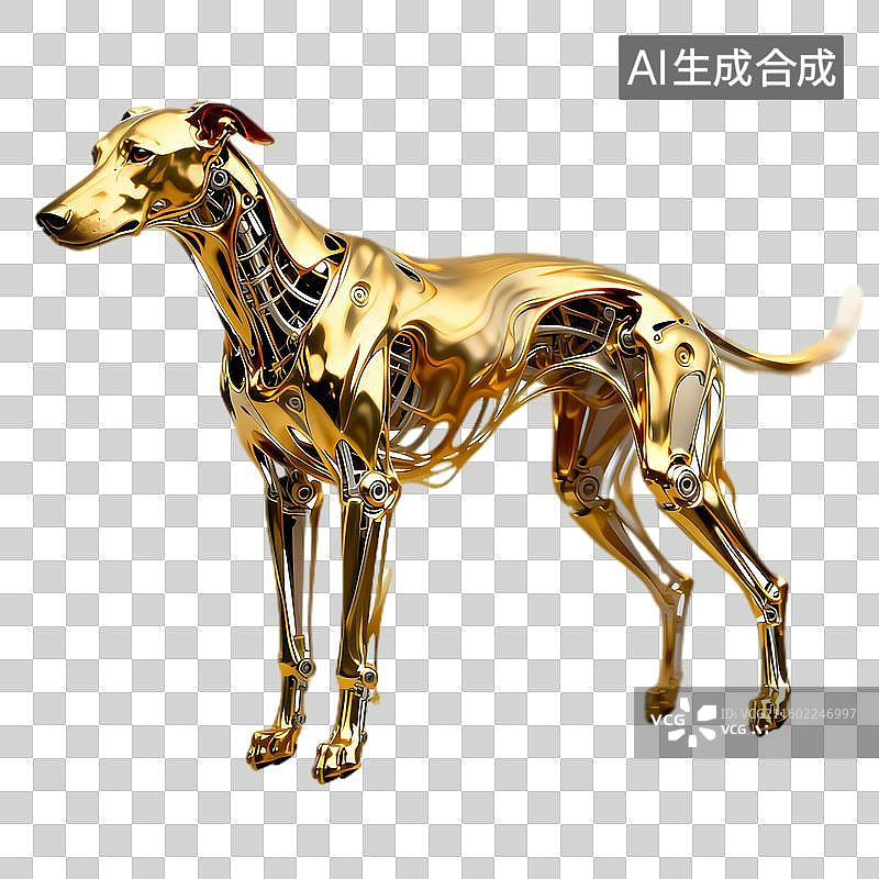 【AI数字艺术】金色机械狗雕塑艺术作品图片素材