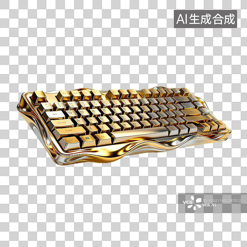 【AI数字艺术】金色波浪造型机械键盘图片素材