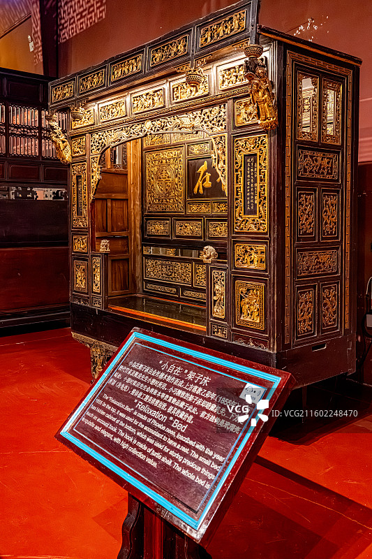 泰宁明清园 金丝楠木 小自在架子床 清代1855年家具文物 聚贤堂 福建三明文化旅游图片素材