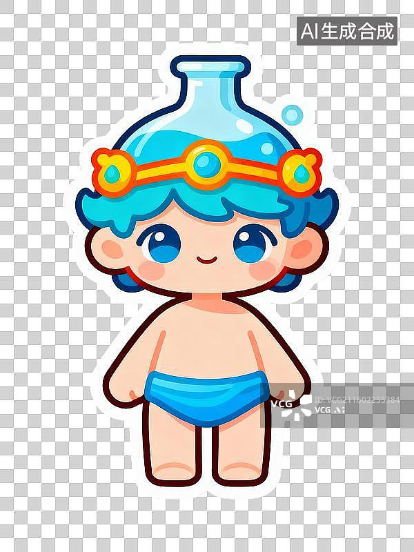 【AI数字艺术】2D卡通贴纸风水瓶座拟人化插画图片素材