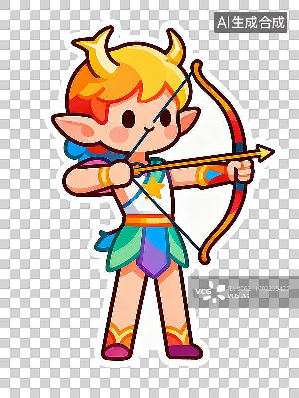 【AI数字艺术】2D卡通贴纸风射手座拟人化插画图片素材