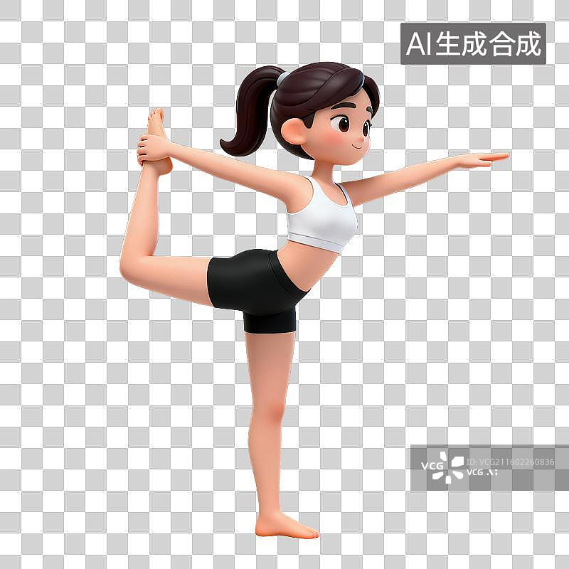 【AI数字艺术】3D体育运动项目女子瑜伽站立提示此舞蹈式动作元素图片素材