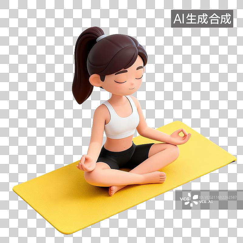 【AI数字艺术】3D体育运动项目女子瑜伽冥想动作元素图片素材
