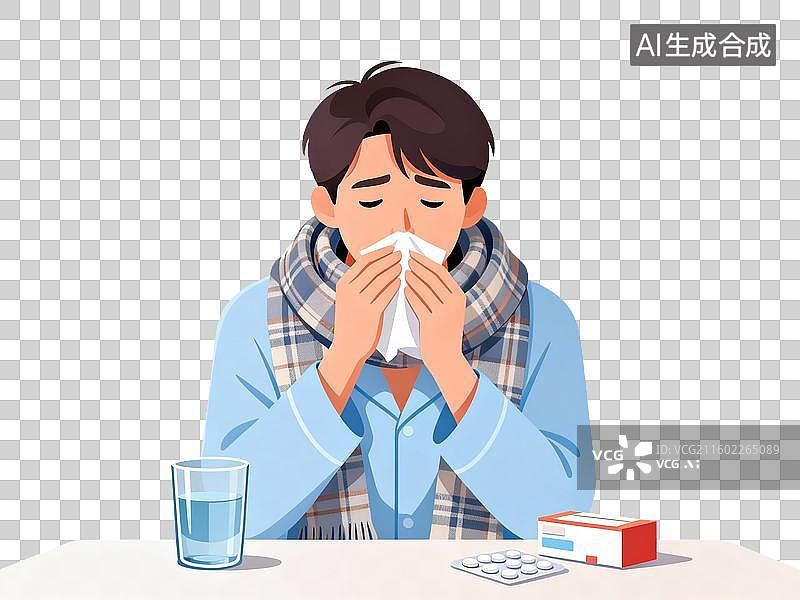 【AI数字艺术】戴围巾男子擤鼻涕场景图片素材