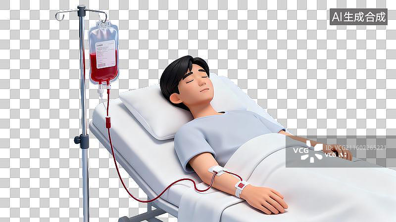 【AI数字艺术】病人躺在病床上接受输血图片素材