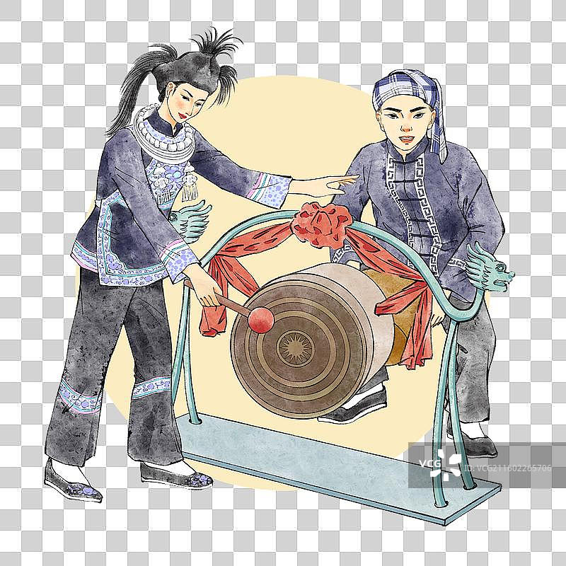 56民族，云南少数民族水族，铜鼓。图片素材