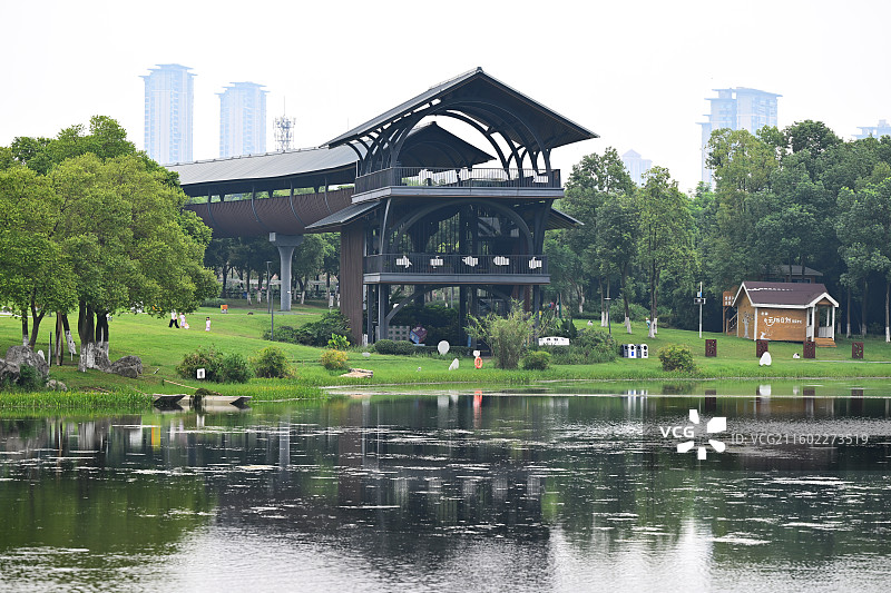 成都北湖生态公园，湖景图片素材