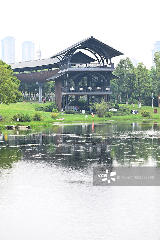 成都北湖生态公园，湖景图片素材